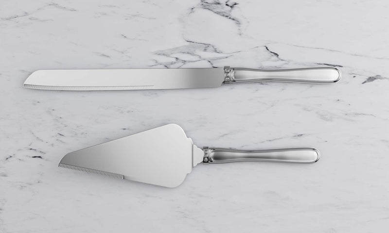 Grace Cake Knife and Server Set - Silver Wedding Cake Knife and Server Set That Features 3 Crystals Embedded on the Handles | Use Cake and Knife Wedding Server for Weddings, Anniversaries or Birthdays
