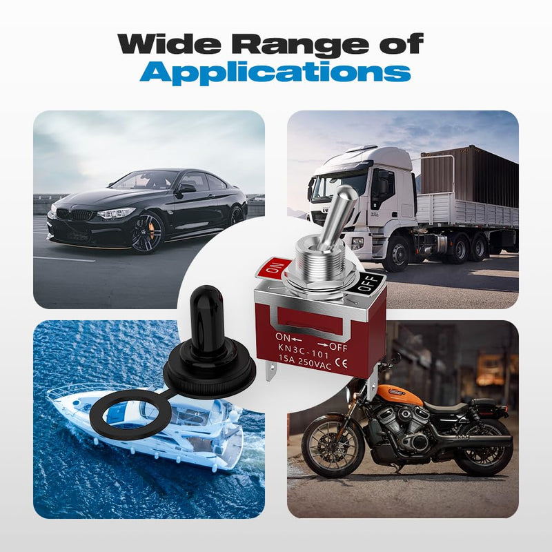 Waterproof Toggle Switch, Malictele SPST 2Pin ON/Off Marine 12V DC 30A/125VAC 20A Heavy Duty Toggle Switch with Waterproof Cap Terminals for Vehicles and Boats-2 Pack Spade ON/OFF-2