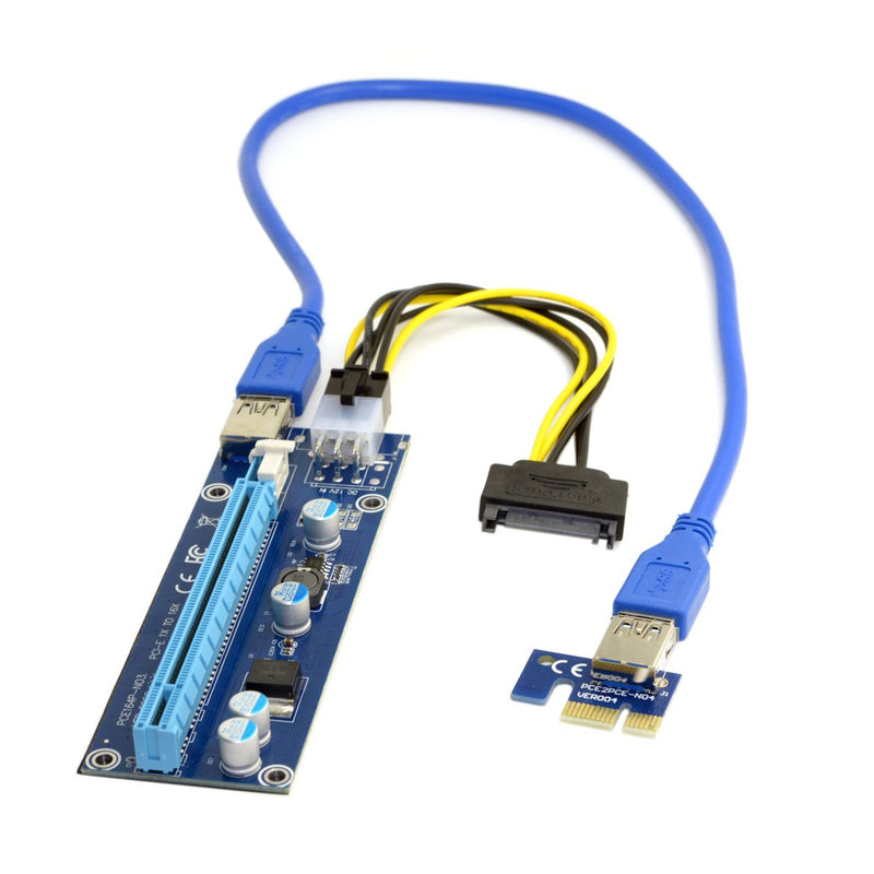 JSER PCI-E 1x to 16x Mining Machine Enhanced Extender Riser Adapter with USB 3.0 & 6Pin Power Cable