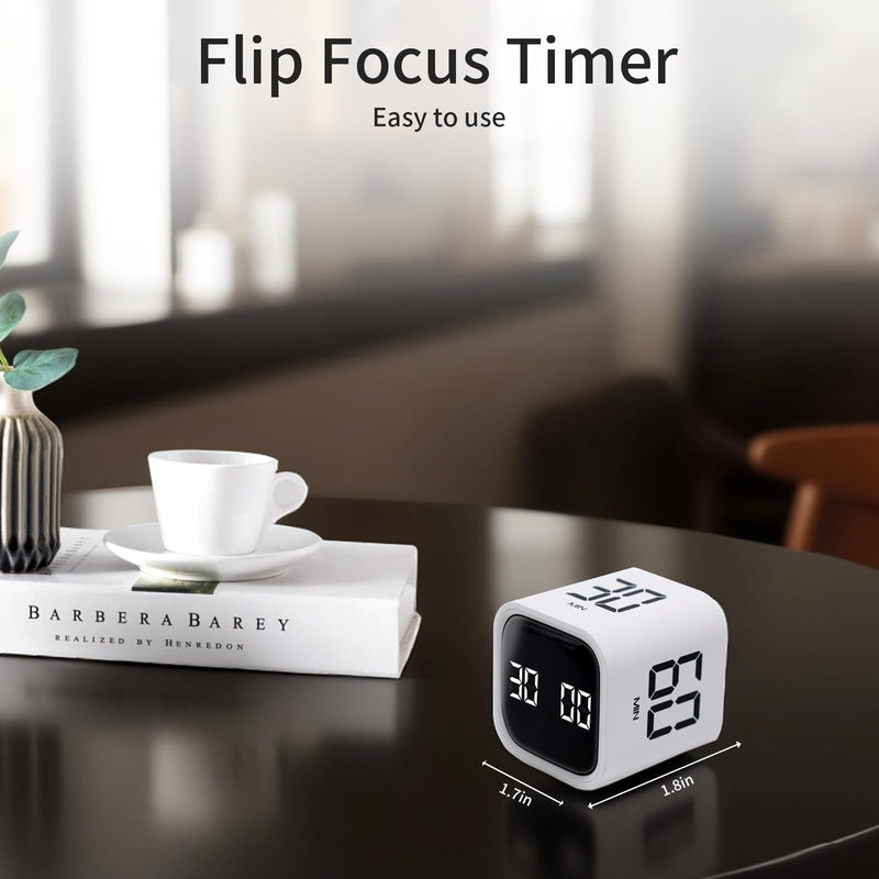 Productivity Timer Flip Gravity Sensor Cube Timer Countdown & Countup,Mute & Vibrate & Sound，5/10/30/60min & Custom Timing, Perfect for ADHD,Work,Learning,Kitchen Cooking White 2