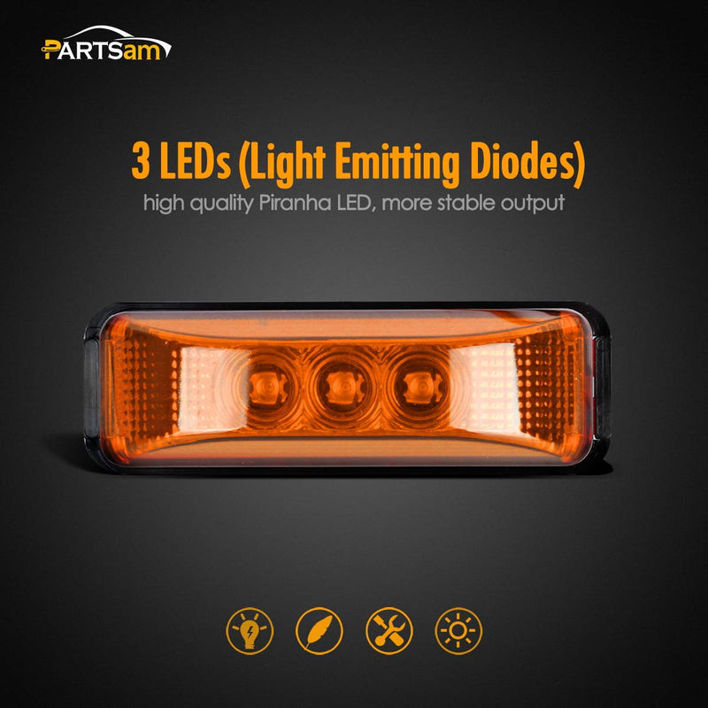 Partsam 2PCS 3 LED Truck Trailer Front Rear LED Side Marker Lights [DOT Approved] indicator Lamp Sealed & Waterproof Surface Mounted Installation Amber 3.9"