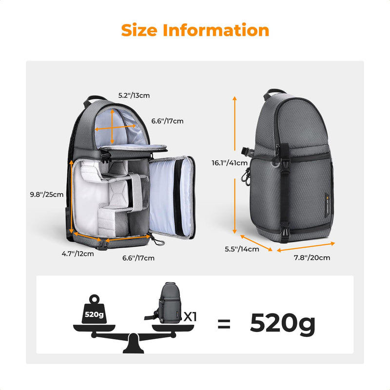 K&F Concept Camera Sling Bag Crossbody Bag Camera Shoulder Backpack DSLR/SLR/Mirrorless Photography Bags Compatible with Canon/Nikon/Sony/Fuji/Gopro/DJI Grey