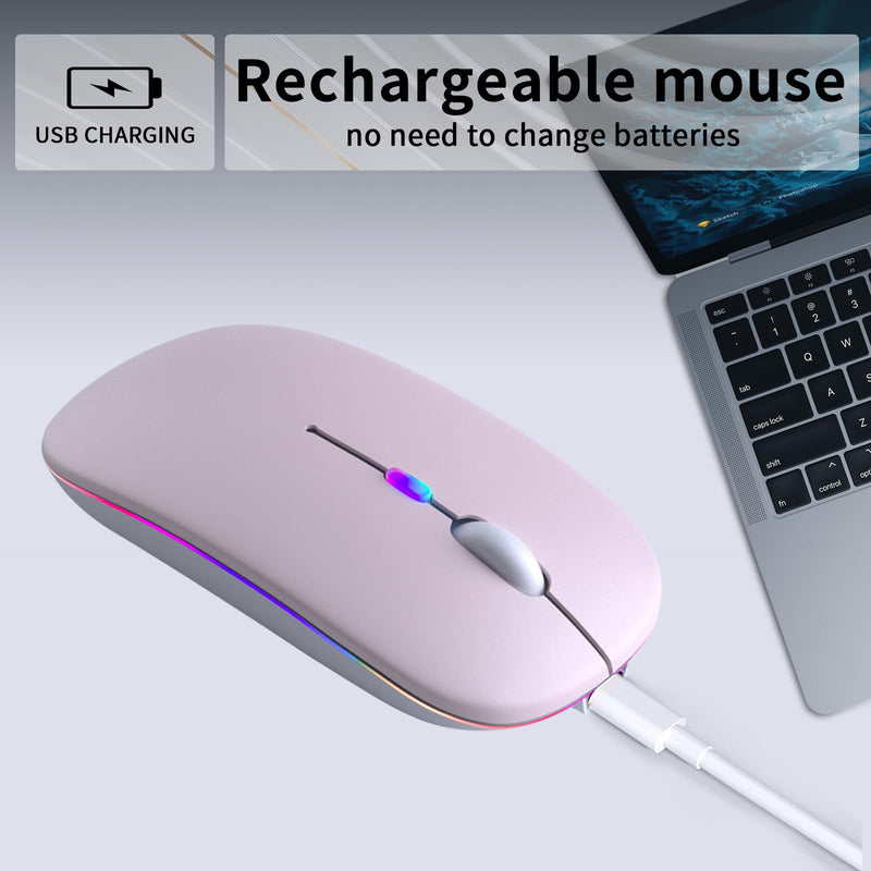 Wireless Bluetooth Mouse, Rechargeable LED Dual Mode Mouse (Bluetooth 5.2 and USB Receiver) Portable Silent Mouse,for Laptop/Desktop/Tablet(Pink) Pink