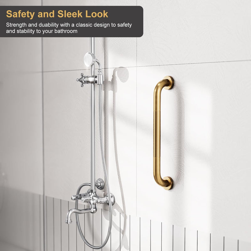 FANHAO 2 Pack Shower Grab Bar, 16 Inch Stainless Steel Bathroom Grab Bar with Anti-Slip Knurled Grip, Heavy Duty Shower Handle Bath Handle, Safety Bars for Elderly Handicapped (Champagne Bronze)
