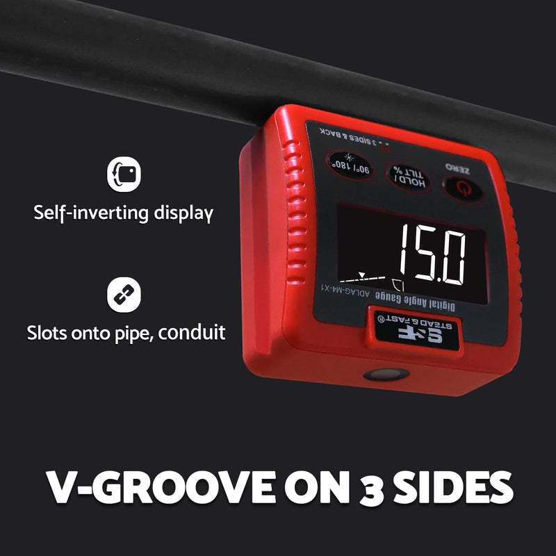 S&F STEAD & FAST Digital Angle Finder Magnetic with Extra Large LCD Display | 4-Sided Strong Magnet, V-GROOVE, Adjustable auto power-off, Auto‑invert display, Laser, Case, for Table Saw & Electrical Work