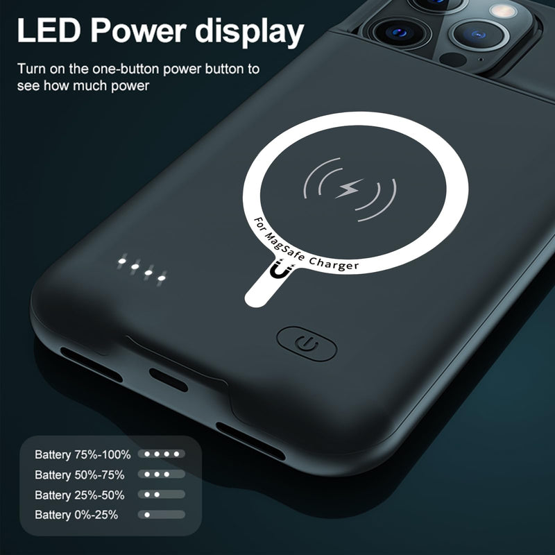 Battery Case for iPhone 16 Pro, 10000mAh High-Capacity Protective Rechargeable Extended Charger Case Compatible Magsafe with iPhone 16 Pro (6.3 inch) Wireless Charging Case Support Carplay (Black)
