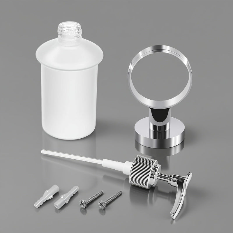 Bathroom Glass Soap Dispenser with Chrome Holder Wall Mounted