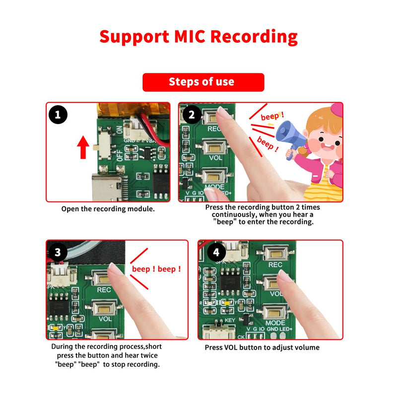 Sound Module, Support Bluetooth & MIC Recording Audio, 8MB Voice Chips with Speaker,8 Min Easy Sound Recording Chip for Personalized Greetings, DIY Projects, Holiday Crafts ect.