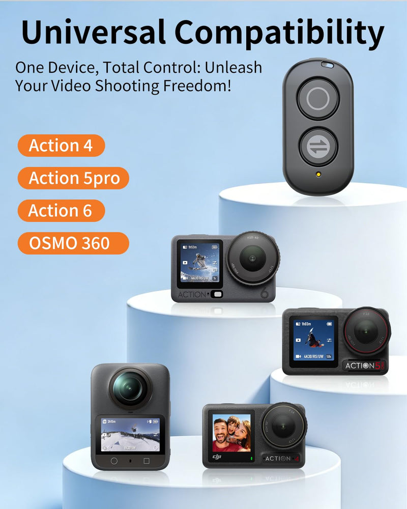 VRIG Bluetooth Remote Control Compatible with DJI Osmo Action 6/5 Pro/ 4/Osmo 360, 32ft Remote Control Range Smart Action Camera Accessories
