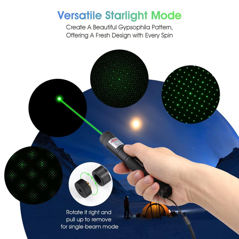 USB-C Rechargeable Green Laser Pointer - Advanced Long-Range Laser Pointer High Power with Star Cap for Astronomy, Construction, Presentations, and Outdoor Adventures