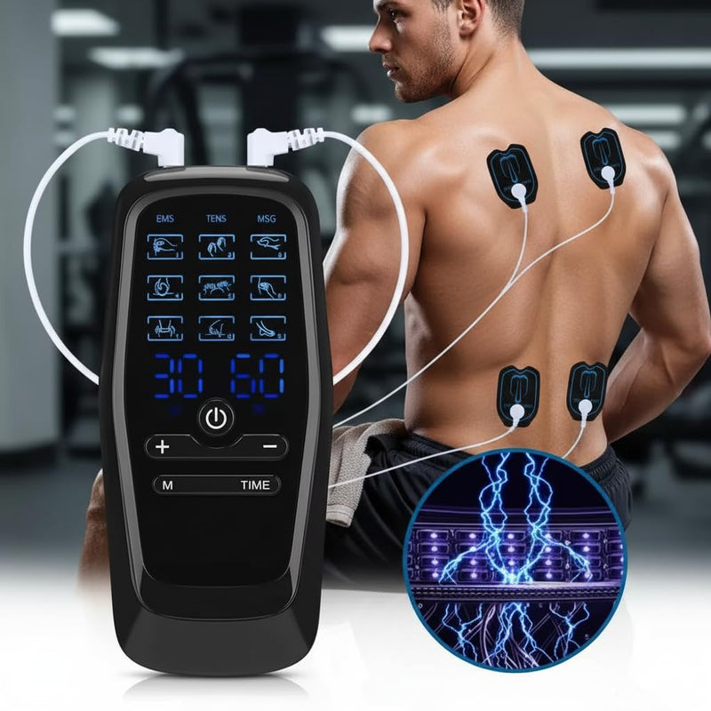 Portable TENS Unit Muscle Stimulator for Pain Relief Therapy, 30 Intensities and 10pcs Electrode Pads, Rechargeable Dual Channel Simulator Machine for Men & Women