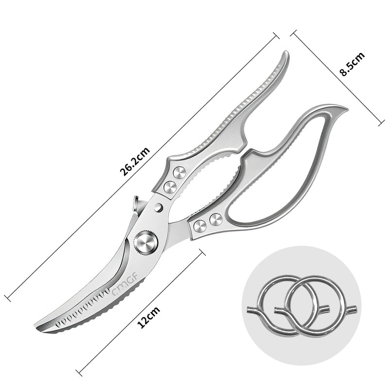 Poultry Shears, Kitchen Scissors for Food, All Purpose Heavy Duty for Chicken Wing/Thigh/Bone, Meat, Quail, Fish, Turkey, Vegetables, Stainless Steel Cooking Aid Scissors, Dishwasher Safe Silver Kitchen Shear
