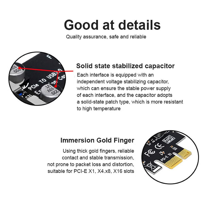 chenyang 7 Port PCI-E 1X to 7 USB 3.0 HUB PCI Express Expansion Card Adapter with 120mm PCI-E Slot Bracket Black 7 Ports