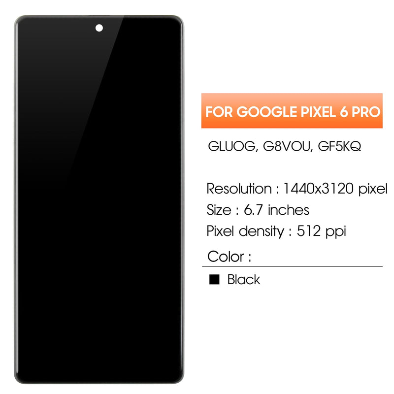 INCELL for Google Pixel 6 Pro Screen Replacement kit for Pixel 6 Pro LCD Digitizer for Pixel 6 Pro Display GLUOG G8VOU Screen Replacement Repair Part with Frame