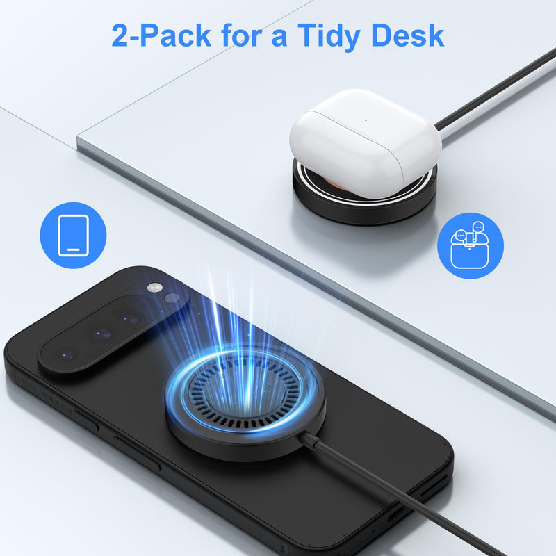 Magnetic Wireless Charger for Google Pixel 10/10 Pro XL/10 Pro Fold | Wireless Charging Pad for 10a/9a/9/9Pro XL/8/8a/7/7a/6/5/4, 4FT 15W Max USB-C/A Magsafe Charger 2Pack for iPhone 17/16/15/14 Black