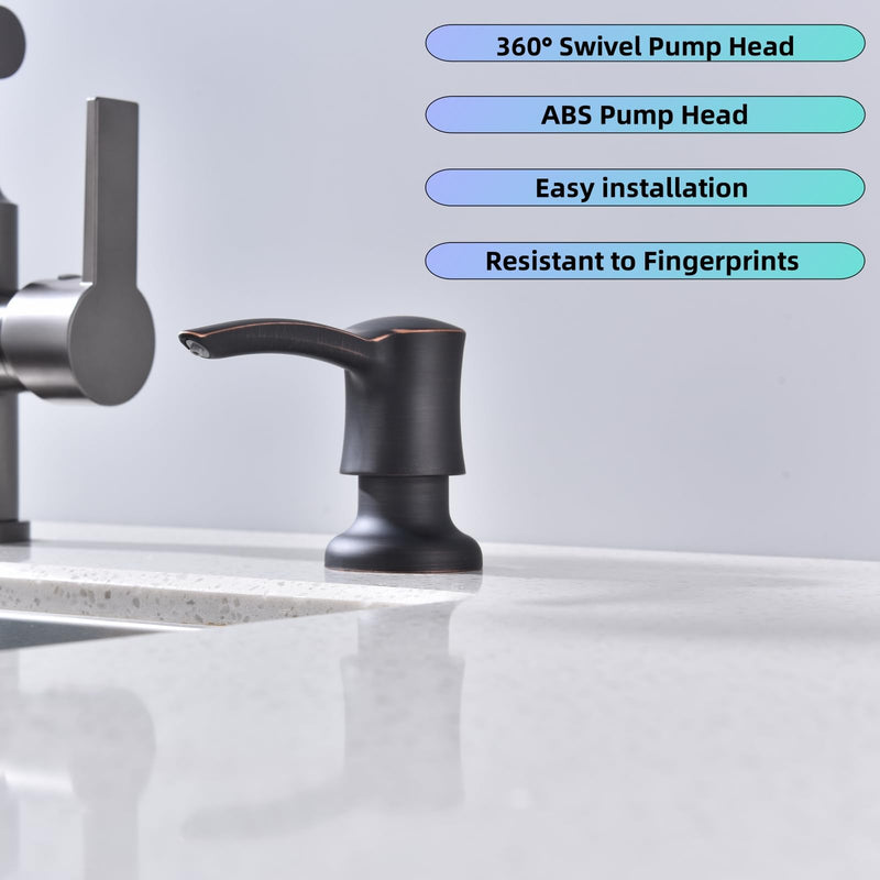 Soap Dispenser for Kitchen Sink Built in, 360° Swivel ABS Pump with 11 OZ Bottle,Kitchen Sink Soap Dispenser Oil Rubbed Bronze Orb