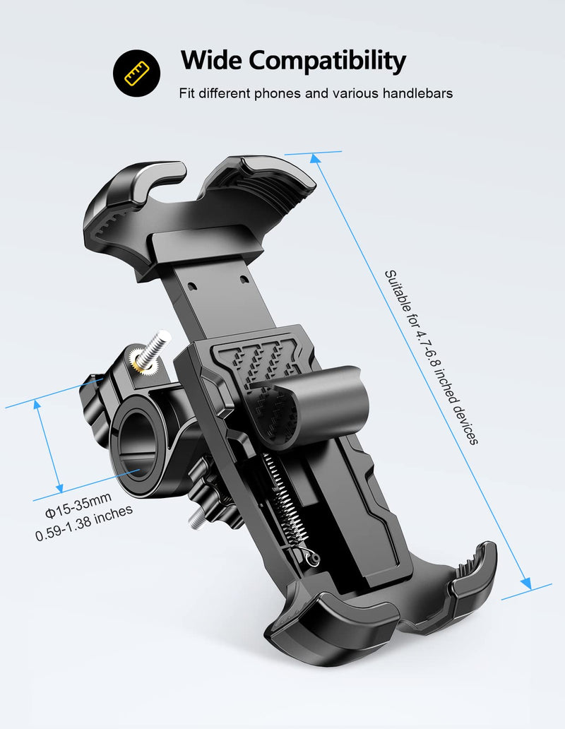 Motorcycle Phone Mount, Upgrade [Never Fall Off] [0 Shake] Bike Phone Mount, [3s Put & Take] 360° Rotatable Phone Holder for Motorcycle Bike Bicycle Scooter Compatible with Cellphones 4.7-6.8” 4.7-6.8" phones