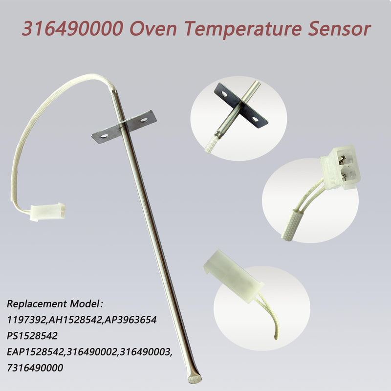 316490000 316490001 Oven Temperature Sensor Probe 316490002 316490003 Replacement for Ken-More Ranges Replaces 1197392 AH1528542 AP3963654 PS1528542 EAP1528542 12-Month Replacement Service