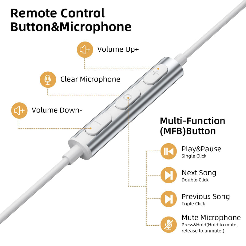 iMangoo USB Earbuds with Microphone for PC Laptop 7.5ft Cord Headphones | Wired USB A Semi In Ear Buds Headset for School Students Home Office Gaming Corded Earphones for Discord Zoom Skype Laptop White