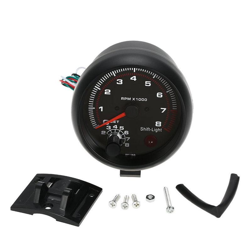 Carrfan- 3.75" Car Universal Black Tachometer Gauge White Inter Shift Light 0-8000 RPM, Only for 12V Petrol Vehicles