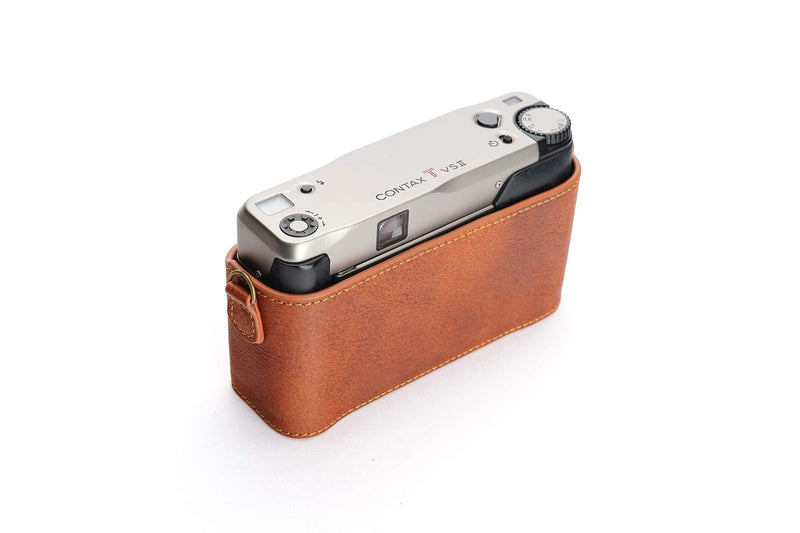 Contax TVS II Case, BolinUS Handmade Genuine Real Leather Half Camera Case Bag Cover for Contax TVS II Camera with Hand Strap (LavaBrown) LavaBrown
