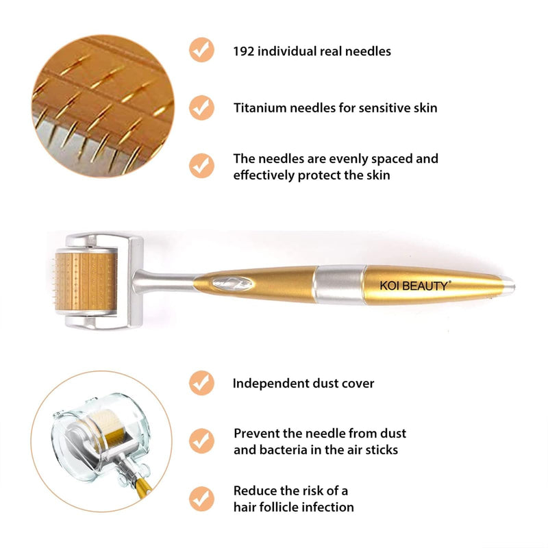  [AUSTRALIA] - KOI BEAUTY Derma Roller 0.5mm- 192 Real Individual Needles Titanium, Microneedling Roller for Hair, Beard Roller for Beard Growth, Needling Roller for Face Body Scalp for Women Men At Home #0.5