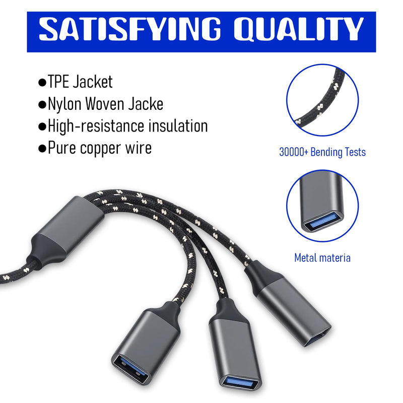 USB Splitter 1 in 3 Out USB Male to 3 Female Cable USB-Extension Cable for Laptop Keyboard Mouse Etc