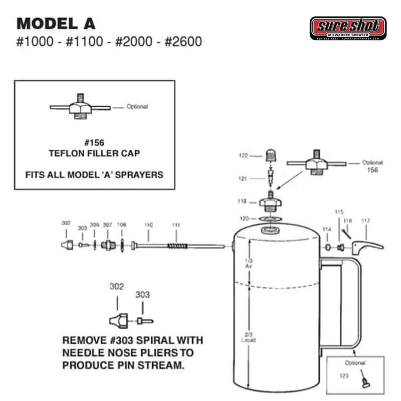 Sure Shot SUR-156 Filler Cap Assembly for Models 1000/2000 - Easy Hand-Tightening Handle for Fast Refilling, Durable Replacement Part - Made in the USA