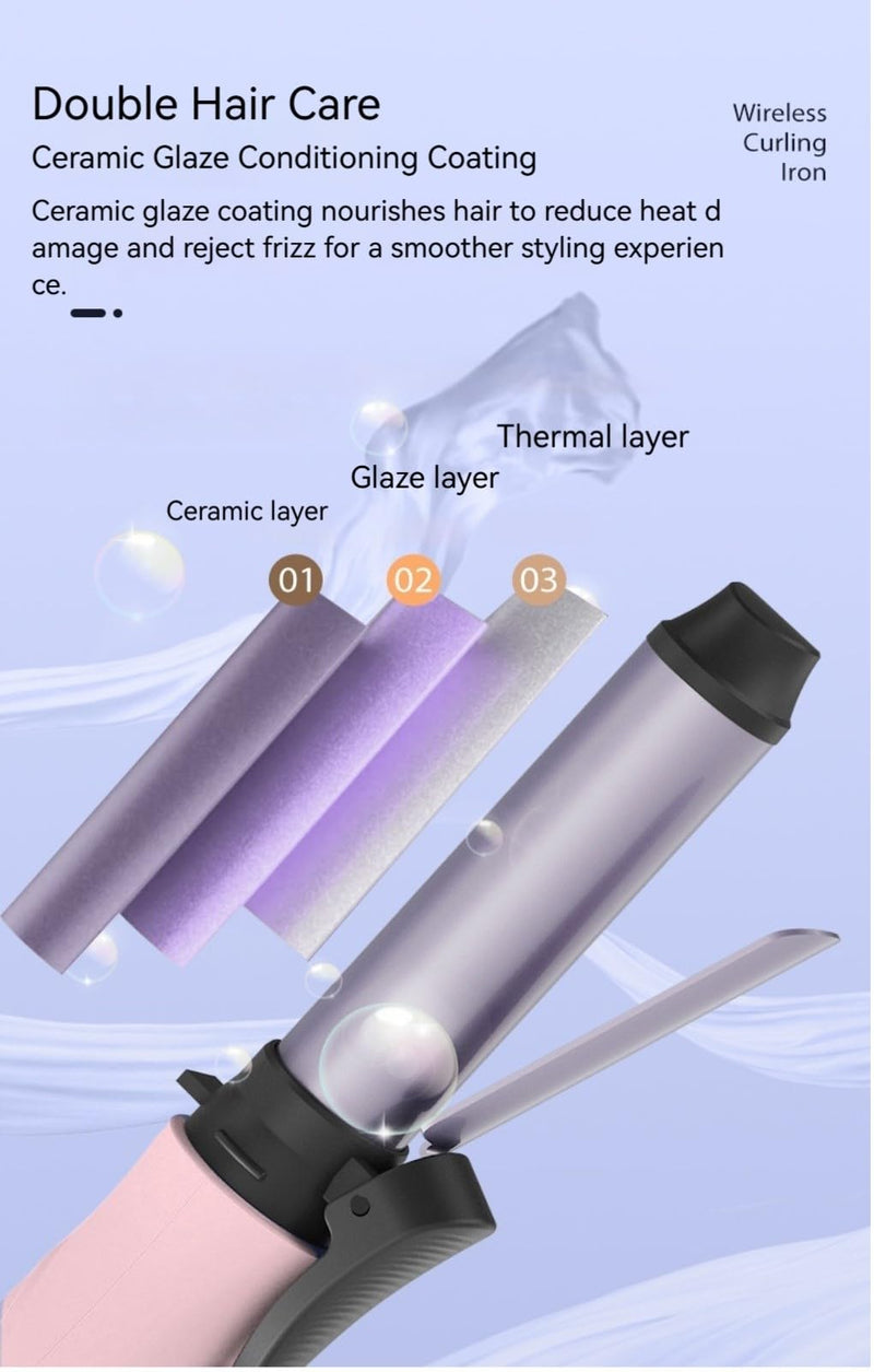 Mini Travle Curling Wand for Women, Mini Cordless Curling Iron for Short Hair, USB Rechargeable Ceramic Hair Curling Wand, 3 Temperature Levels Curling Tongs (Pink) Pink