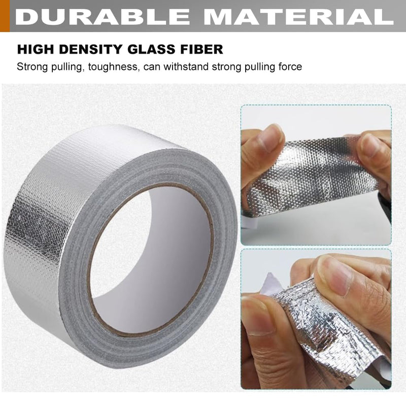 2 Rolls High-Temp Heat Shield Tape Reflective Adhesive Backed Roll Thermal Barrier Foil Tape Self-Adhesive Heat Resistant Tape Cool Tapes for Hose and Auto (Silver, 2 Inch x 32.8 ft) Silver