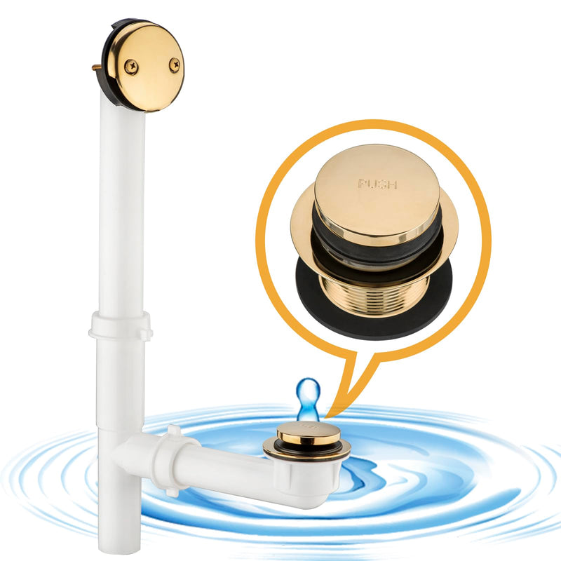 (1 Pack) Yariwiz 1-1/2" Golden Bathtub Tub Drain Kit Bath Waste Overflow Drain Tube Assembly with Touch-Toe Tub Drain Stopper and Overflow Faceplate Gold Style 5
