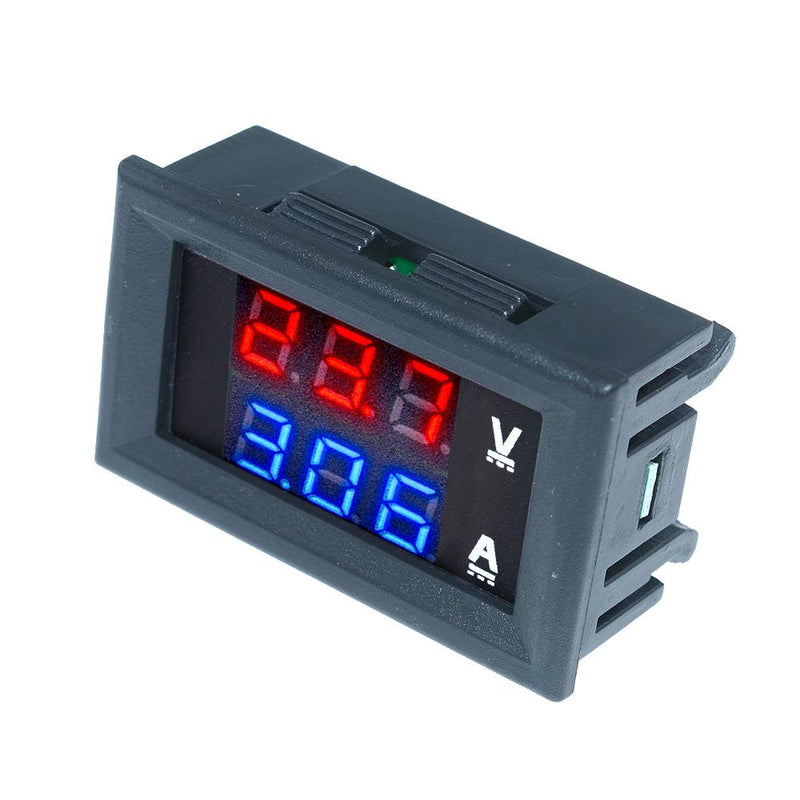 diymore 5PCS 0.28" Volt Amp Meter Digital Voltmeter Ammeter DC 100V 10A Waterproof Dual Display Current Voltage Meter Mini Ammeter Voltmeter 3 Bits Dual LED Display Panel(Red-Blue) Red-Blue