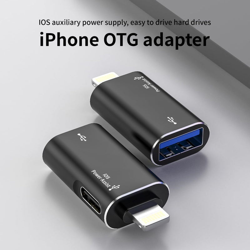 Lightning to USB Female Adapter, Apple MFi Certified iPhone USB 3.0 OTG Adapter with USB-C Aux Power Port for iPhone 14/13/12/11/iPad, Supports Hard Disk, Card Reader, Camera, USB, Mouse, Keyboard, Hu