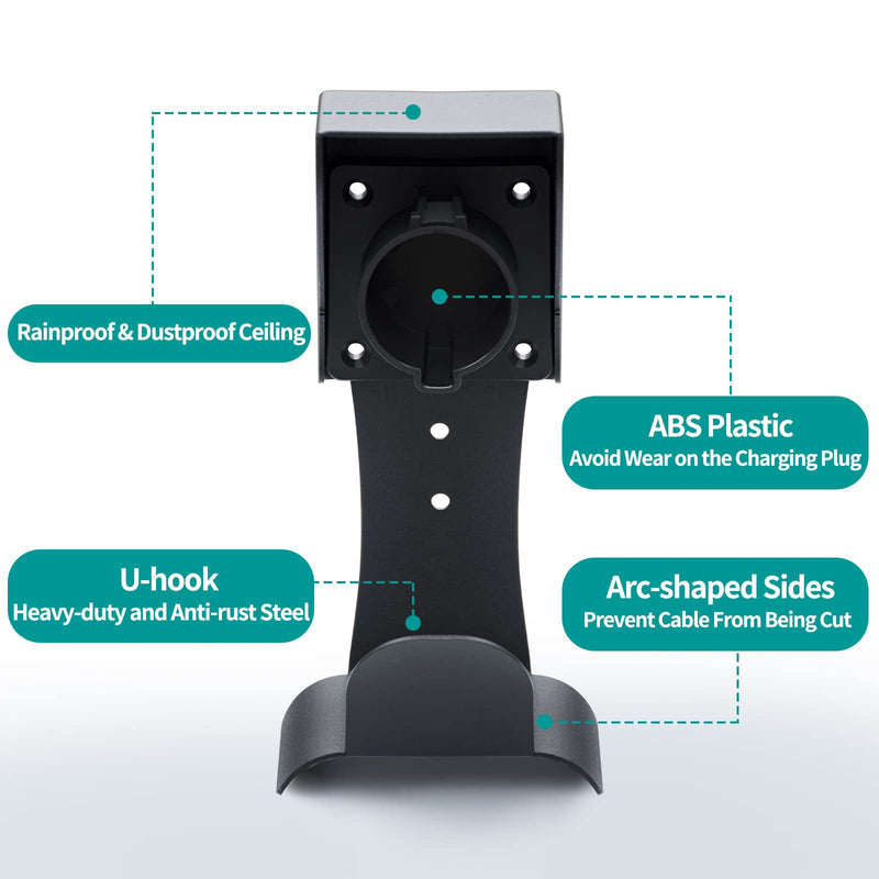 EV Charger Holder Wall Mount J1772 Holder, No Cable Cutting, Outdoor/Indoor, EV Cable Holder and Electric Car Plug Nozzle Holster Dock Combination for SAE J1772 Connector EV Charger Holder