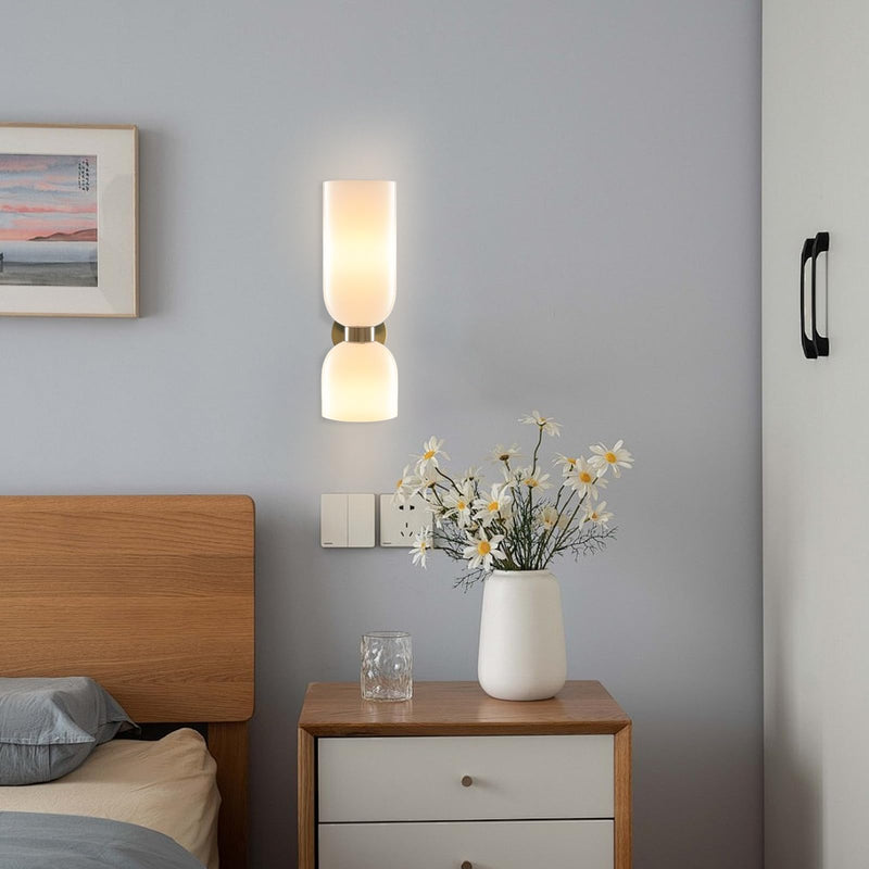Mid Century Modern 2- Light Glod Wall Sconce Lighting with Glass Shades, E14 Wall Lamp for Bedroom, Bathroom Vanity,Living Room, Hallway (Milky White) Milky White