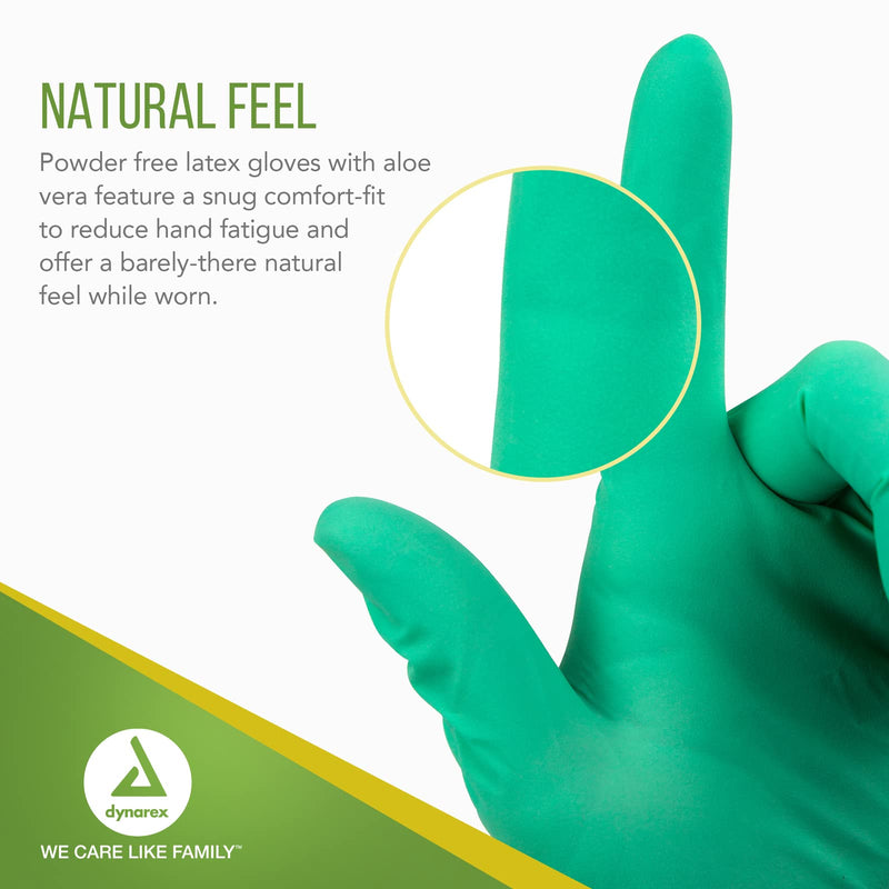 Dynarex Aloetex Latex Aloe Disposable Exam Gloves, Powder Free, Aloe Vera Gloves for Dry Hands, Green Latex Gloves, Green, 1 Box of 100 Gloves (Medium) Medium