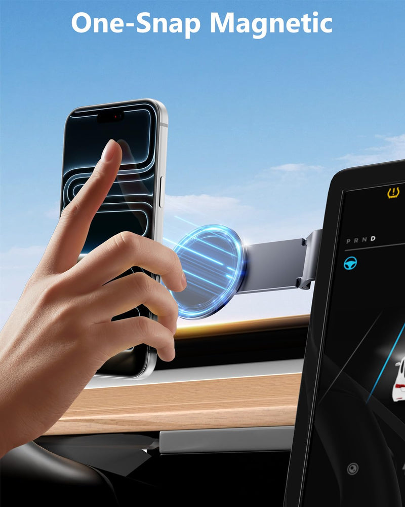 Tesla Phone Mount for Magsafe: Tesla Car Phone Holder for Tesla Model 3/Y Accessories 【Strongest N52 Magnet + 360° Adjustable】 Foldable Hidden Car Mount Magnetic iPhone & Android