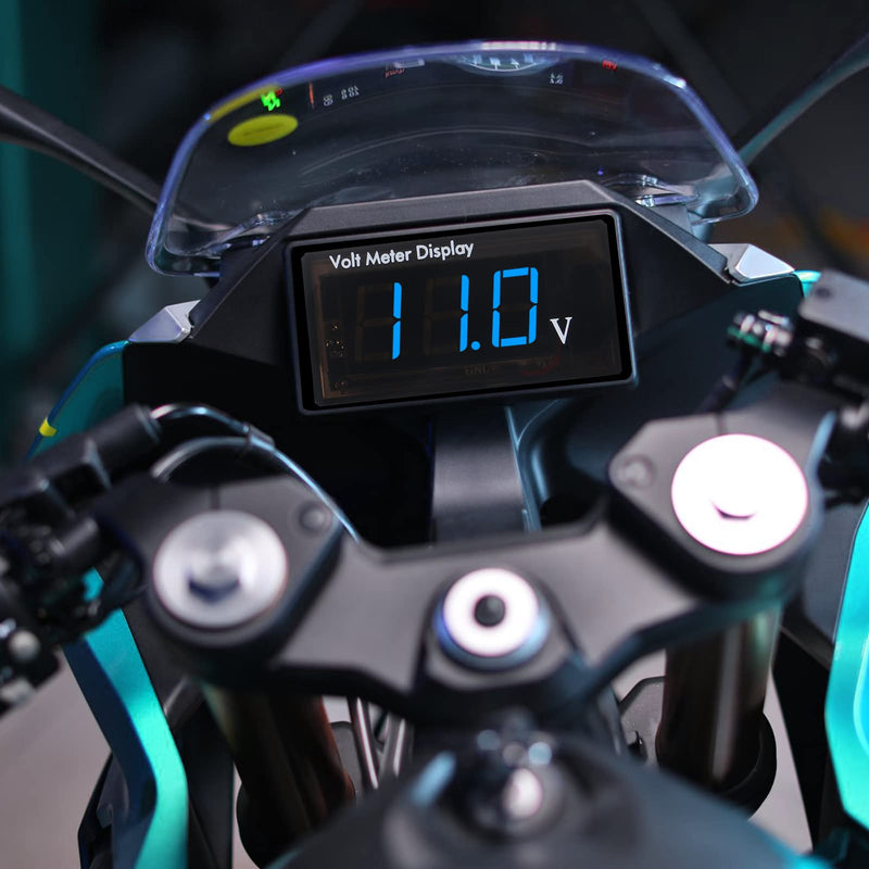2Pcs DC 12V Car Digital Voltmeter Gauge LED Display DC 5-28V Voltage Mete Waterproof Voltage Display Voltmeter Gauge Meter Power Energy LED Volt Meter for Car Motorcycle (Blue) Blue
