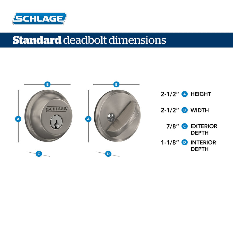 SCHLAGE B60N505 Deadbolt, Keyed 1 Side, Bright Brass