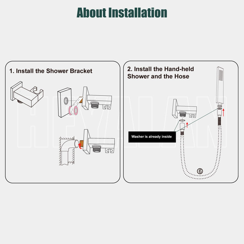 Heyalan SUS304 Stainless Steel Handheld Shower Wand High Pressure Luxury Shower Set High Flow Rectangle Hand Shower Spray with Wall Connector Holder and hose, Straight Style Matte Black