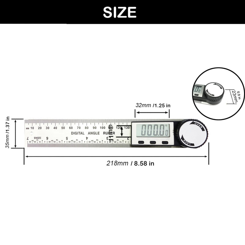 Digital Angle Finder, 2 in 1 Digital Angle Gauge 7 inch/200mm Stainless steel tool kit for Carpenter/Woodworking/DIY Tools onesize Silvery
