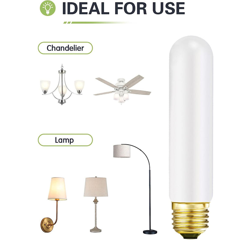 LEOOLS T10 Led Frosted Bulb,e26 Dimmable Tubular LED Light Bulb, 8W Equal 60 watt Light Bulb 3000K Soft White,CRI90+,600LM,E26 Base Matt Opal Porcelain,5.1inches Long Bulbs,6 Packs T10 5.1inch 8w 3000k Soft White (Matt Opal)