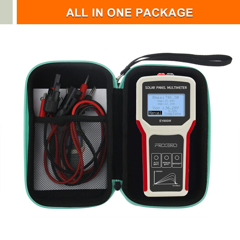 FrogBro Solar Panel Tester Photovoltaic Multimeter Upgrade EY800W with Ultra Clear LCD, Smart MPPT Open Circuit Voltage Troubleshooting Utility Tool for Solar PV Testing (LCD 800W) 800W-OLD