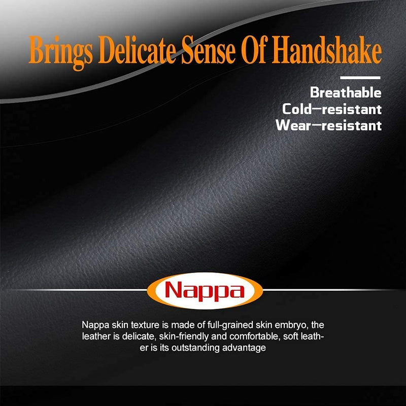 Carodi Latest Nappa Leather car Steering Wheel Cover, Stylish Non-Slip Leather car Interior 15 inches Universal (D-Shape,Black) D-Shape,Black (red and blue lines)