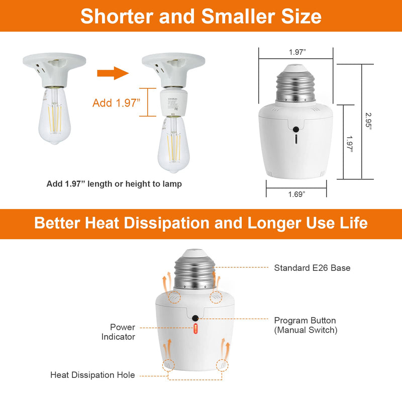 SURAIELEC Remote Control Light Socket, E26 E27 Bulb Base, 100FT Range, Wall Mountable Wireless Light Switch for Lamps, Pull Chain Light Fixture, Pull String (5 Sockets 2 Remotes, Shorter Version) 5 Sockets+2 Remotes