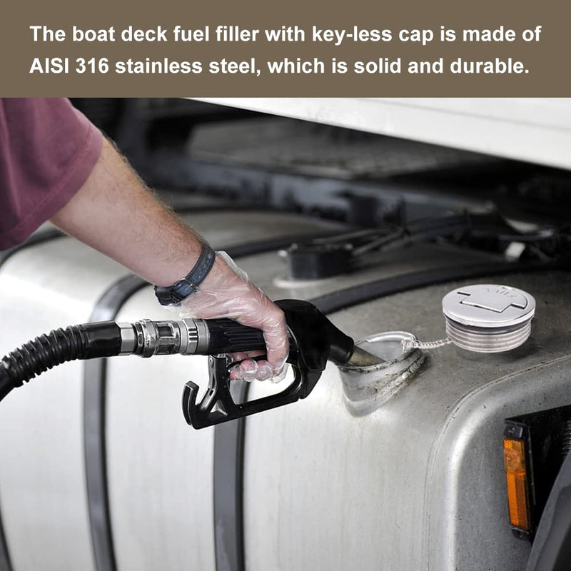 Mtsooning Boat Deck Fuel Filler, 1-1/2"(38mm) Steel Marine Gas Fill with Keyless Cap Hardware for Yacht Caravan RV Trucks Tractors and Trailer Fuel/Gas/Water/Waste Tanks