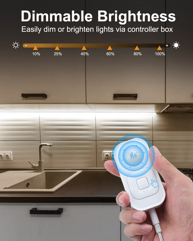 Motion Sensor LED Strip Light - Cabinet Strip Lights with 24W Plug, Dimmer and Timing,16.4ft 6000K ColdWhite Cold White 16.4ft 2pack