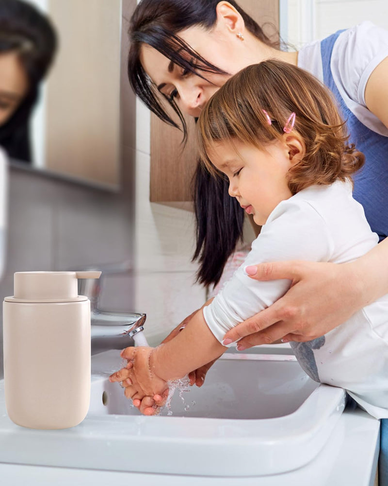 BosilunLife Foam Soap Dispenser - Ceramic Foaming Hand Wash Dispenser for Bathroom Modern Farmhouse Small Soap Dispenser Lotion Hand Pump Dispenser for Kitchen Sink (Khaki, Foam Pump) Khaki-foam Pump