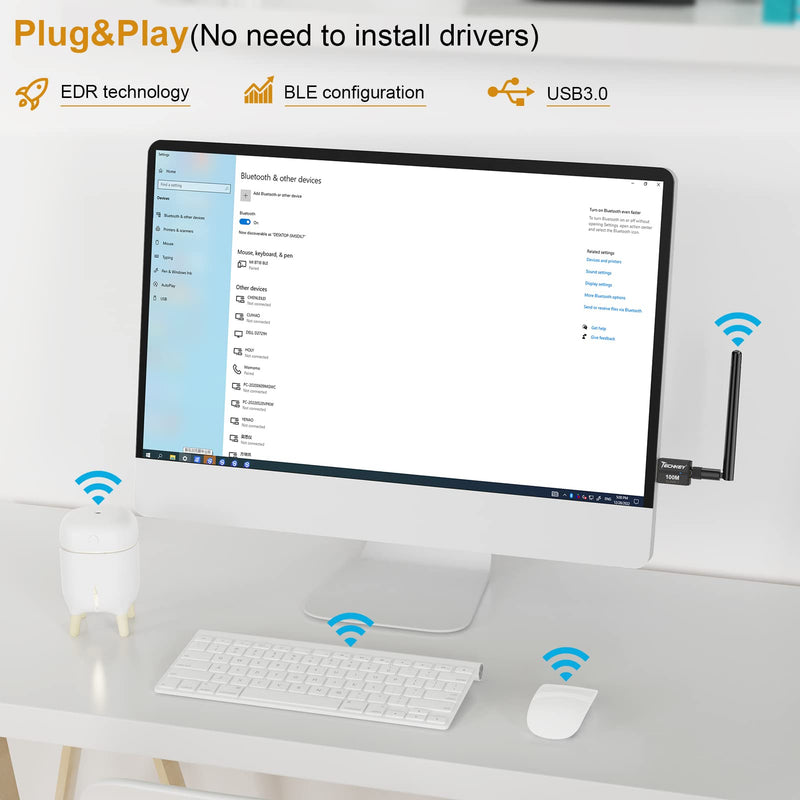 Long Range USB Bluetooth 5.3 Adapter for Desktop PC - 328FT Wireless Transfer for Mouse, Keyboard, Headphones - Win11/10/8.1 Support 5.3BT black