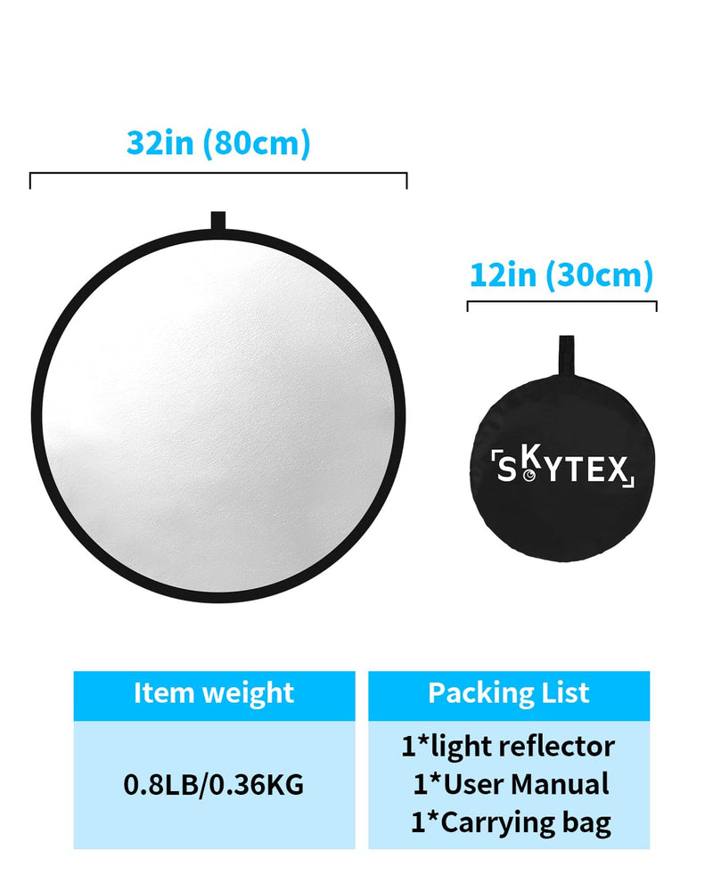 Skytex 32Inch/80CM 5in1 Portable Light Reflector with Bag,Silver/Gold/Translucent/White/Black Light Diffuser Studio Collapsible Reflectors Photography Accessories for Any Photography Situation